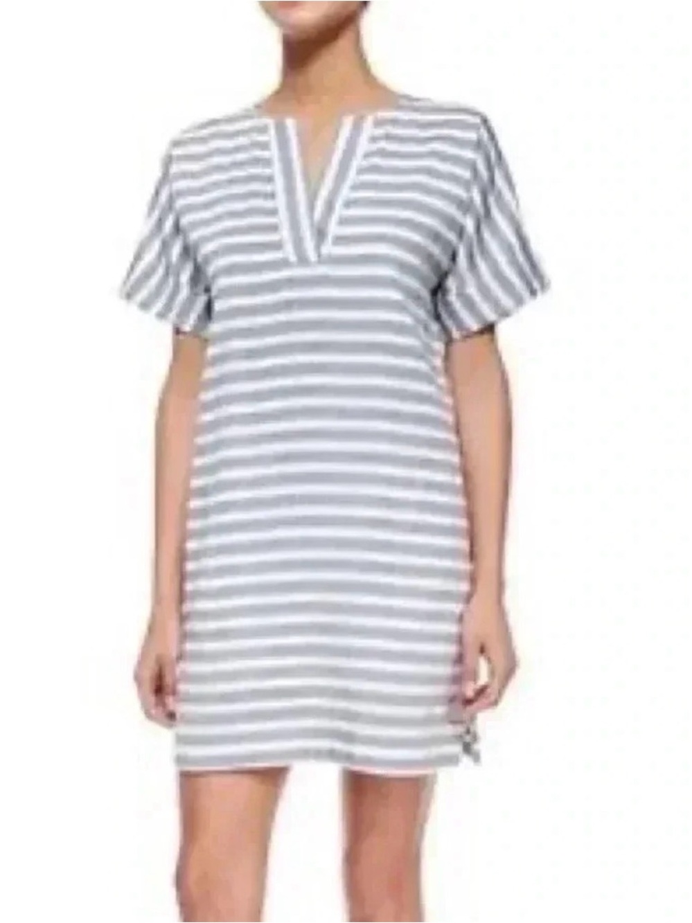 ATM Anthony Thomas Melillo Coastal Grey and White Striped Shift Dress, Size XS